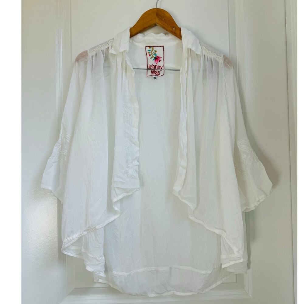 Johnny Was‎ Embroidered Short Sleeve Eyelet Blouse White S